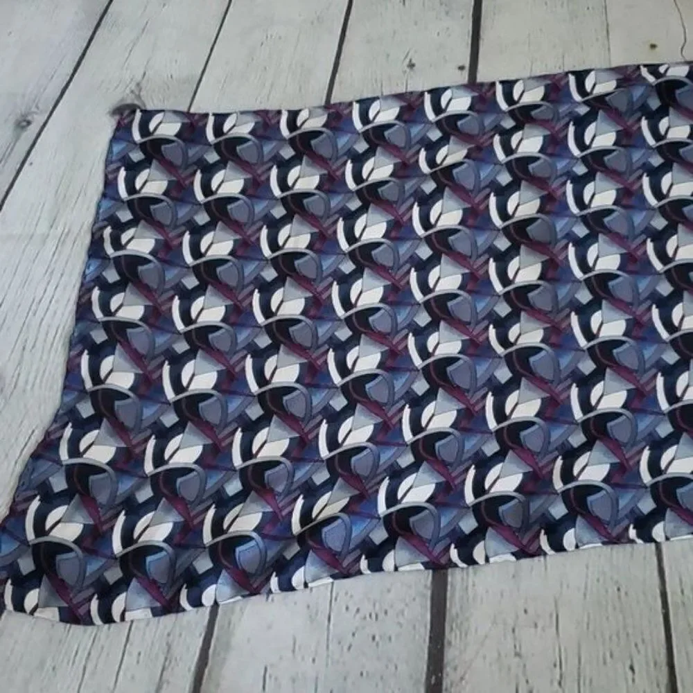 Vintage Oversized Abstract Art Blue Gray Rolled Hem Scarf